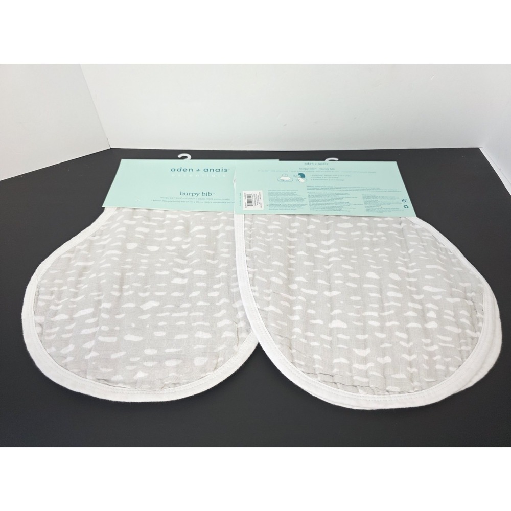 NWT Aden + And Anais Burpy Bibs grey white x2